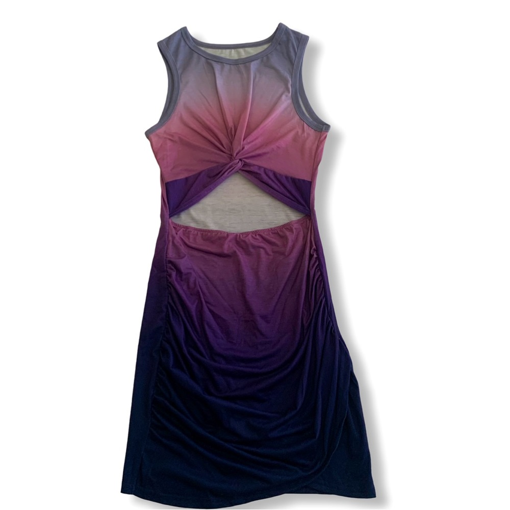 Women's Sleeveless Tank Dress with Cutout and Ruched Skirt